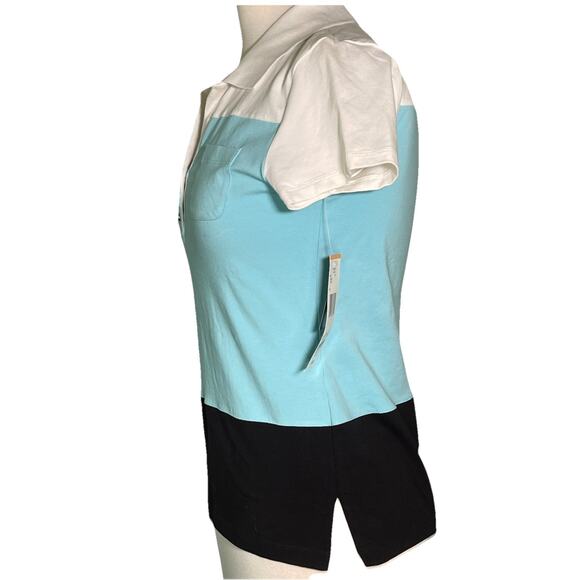 Jones New York Signature Women’s Small Polo Blue and White Shirt Sleeve-NWT Flaw - Picture 2 of 6